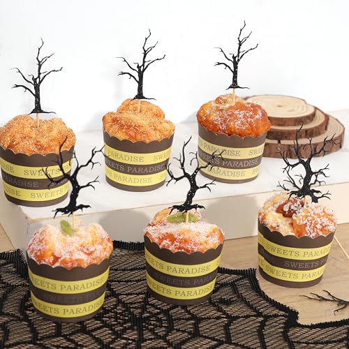 Halloween Cupcake Topper Haunted Forest Spooky Tree Glitter Decor