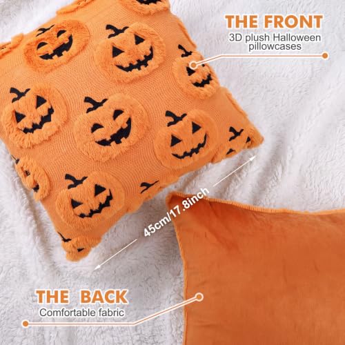 Halloween Ghost Pumpkin Pillow Covers Set 18x18 Inch Faux Fur Decor