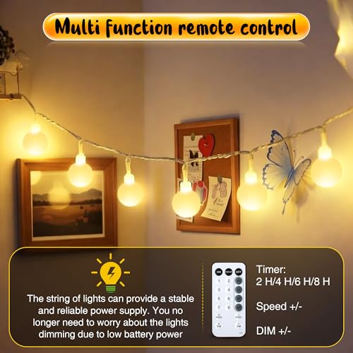 50 LED Globe String Lights with Timer & 8 Modes - Battery Operated Indoor Outdoor Decor