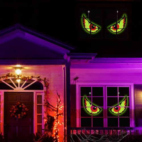 Halloween Window Decorations - Glowing Eyes, Reusable Solar Light-Up, Waterproof, Indoor & Outdoor - Style C