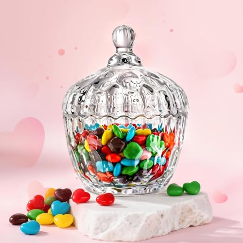 Clear 11.5oz Glass Candy Dish with Lid - Small Cookie Jar for Kitchen & Decor