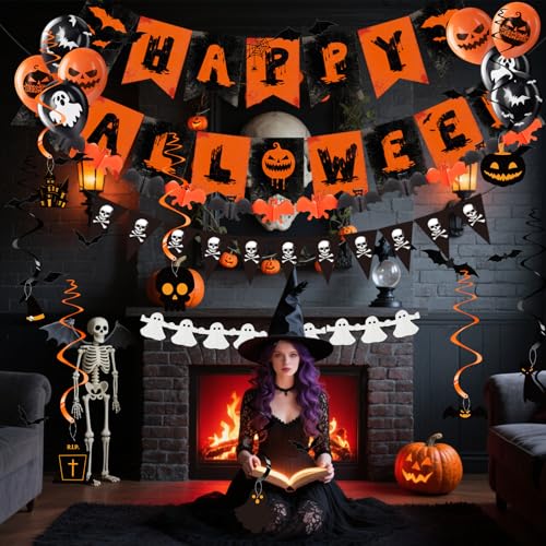 Halloween Party Decoration Set with Banners, Garlands & Balloons