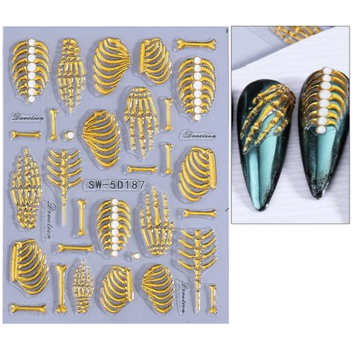 Self-Adhesive Nail Decals - Halloween Skull and Bone Rhinestones - 2 Sheets