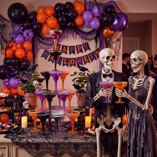 Halloween Margarita Cups 36 Pack - Disposable Plastic Party Drinkware - Black, Purple & Orange - Variation of THIS listing
