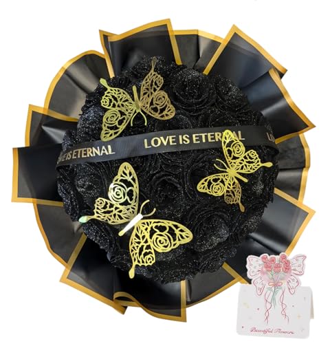 Black Glitter Roses Bouquet DIY Gift for Dad, Husband, Halloween & Gothic Decor