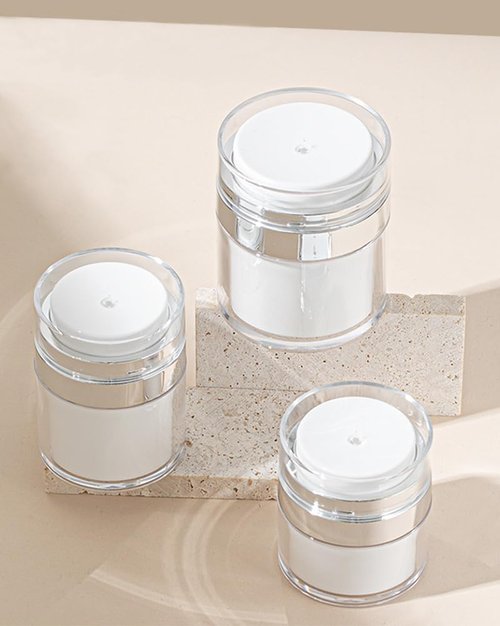 2 Pcs Airless Pump Jar, Refillable Cream Jar Vacuum Bottle Travel Size Empty Container for Cream and Lotion (2 x 0.5oz)