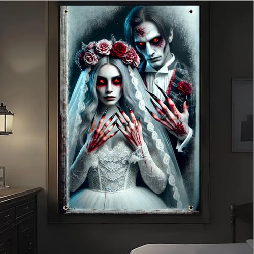 Halloween Ghost Couple Window Cover 31x47 Inch Polyester Decor - Spooky Halloween Window Decoration