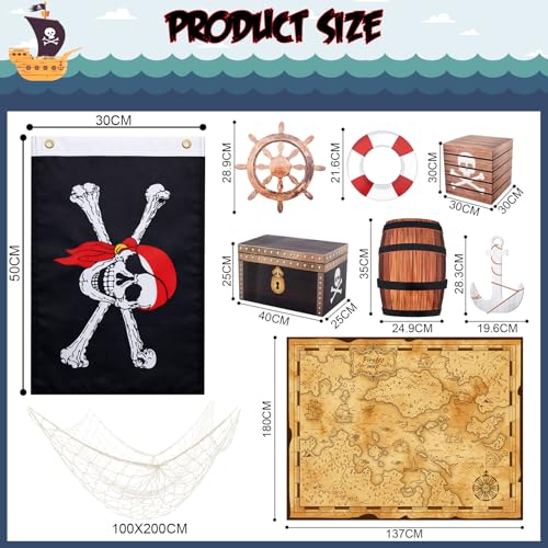 Pirate Party Decoration Set with Treasure Chest & Map Banner - Halloween & Sea Theme