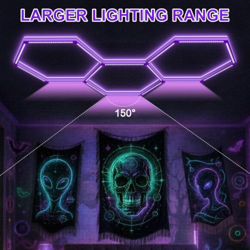 LED UV Black Lights Fixture for Neon Glow Party - 3 Hexagon Grids