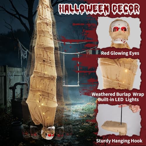 70-Inch Hanging Mummy Skeleton Halloween Decoration - Animated & Sound-Activated