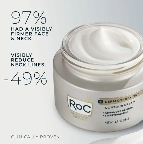RoC Derm Correxion Face and Neck Contour Cream, Anti-Aging, Firming and Lifting, 1.7oz, With Retinol and Hyaluronic Acid, For Normal and Mature Skin, Fragrance-Free