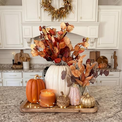 Fall Pumpkin Decor Set of 3 - White and Gold Resin Pumpkin Statues with Variation Pumpkin / Fall