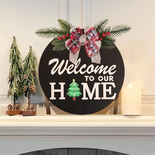 Interchangeable Seasonal Welcome Sign with 4 Wreaths & 14 Holiday Icons - Rustic Wooden Front Door Decor