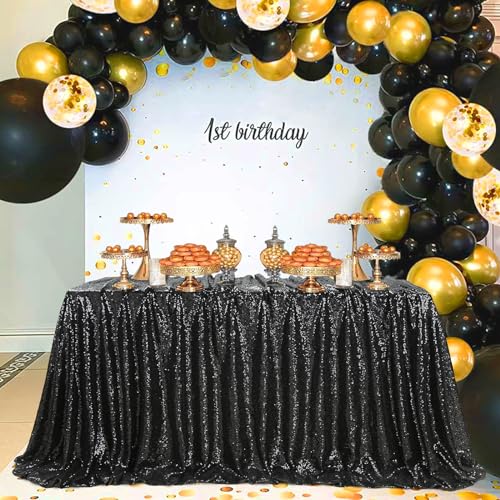 Black Sequin Tablecloth 90x132 Inch for Party & Wedding Decor - Glitter Linen