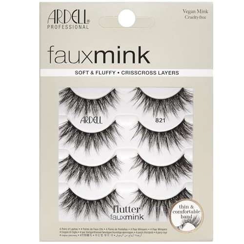 False Mink Lashes Flutter 821 - Rounded Silhouette, 4 Pairs Vegan Fluffy Strip Lashes
