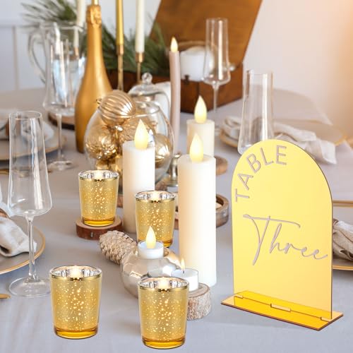 Gold Votive Candle Holders & Table Numbers Set for Wedding Decor - 48 Pieces