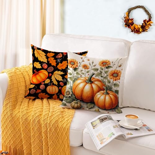 4-Pack Fall Pillow Covers 18x18 Autumn Pumpkin Sunflower Gnome Decor Set - Variation of THIS listing