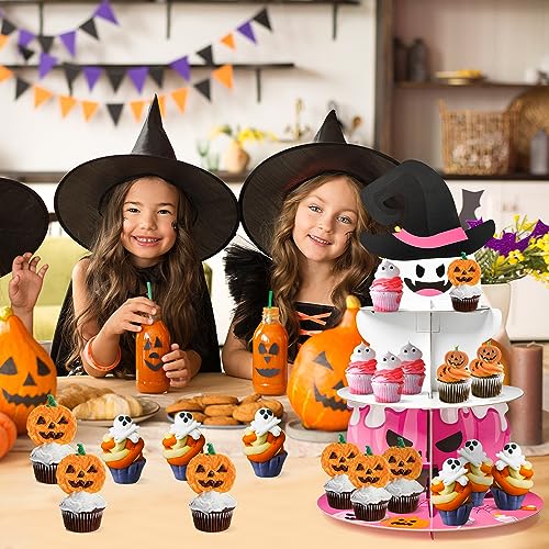 Pink Little Boo Halloween Cupcake Stand 3-Tier Dessert Tower Cardboard