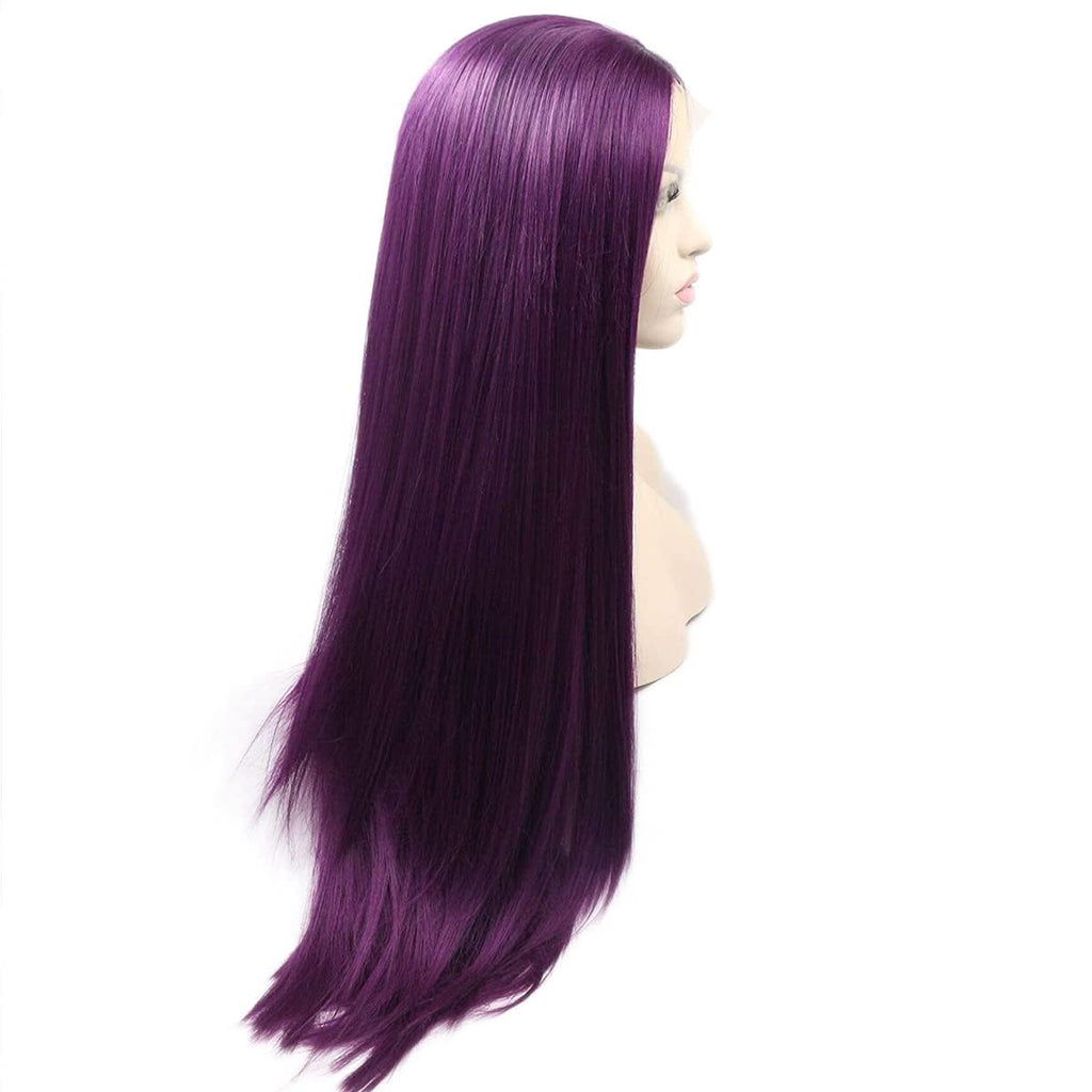 xiweiya Purple Lace Front Wig Long Silky Straight Piano Purple Synthetic Lace Front Wig Natural Hairline Heat Resistant Fiber Wig for Women 24inch Wig 150% Density Hair Wigs