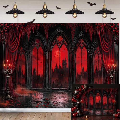 8x6FT Gothic Halloween Backdrop Haunted House Decorations Vampire Castle Red Moon