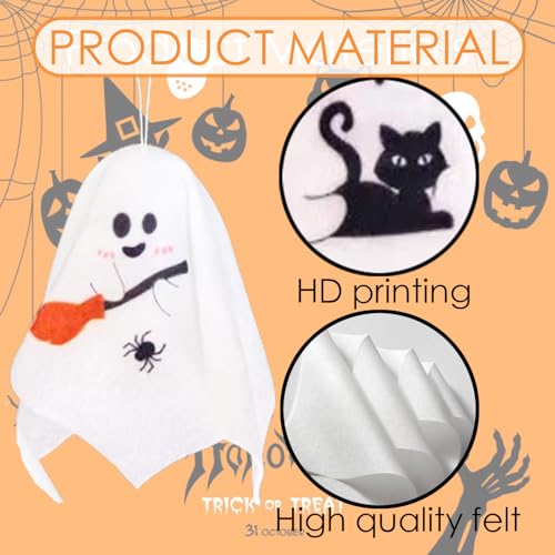 Halloween Ghost Tree Ornaments Set - 8 Reusable Felt Decorations for Indoor & Party Decor