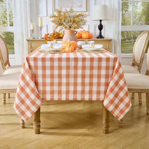 Orange Gingham Tablecloth 60 x 75 Inch Rectangular Fall Thanksgiving Decor