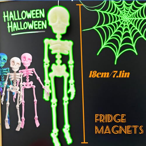 6pcs Posable Skeleton Fridge Magnets - 3D Articulated Mini Skeleton Decorations for Refrigerator, Locker & Office