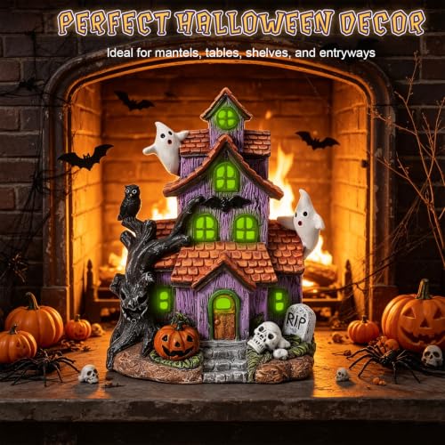 Lighted Halloween Village House with LED Lights - Haunted House Decor, Spooky Tabletop Display
