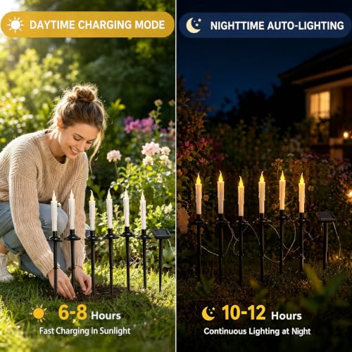 Outdoor Solar Candle Stake Lights Set of 6 - Flameless Halloween Yard Decor