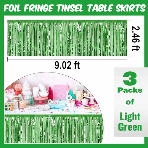 Light Green Foil Fringe Table Skirts 3 Pack 29x108 Inches Party Decorations