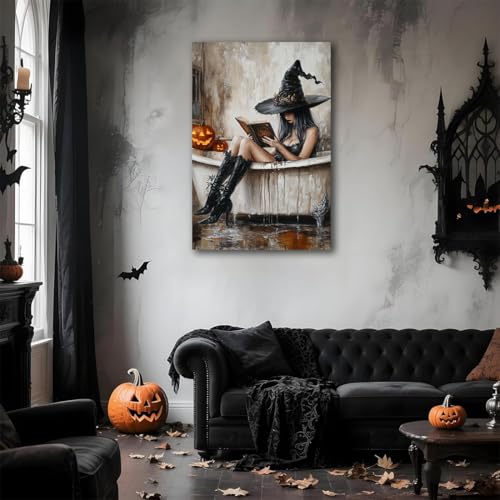 Halloween Witch Reading Wall Decor - Bathtub Pumpkins Poster Print 16x24 - Style 6
