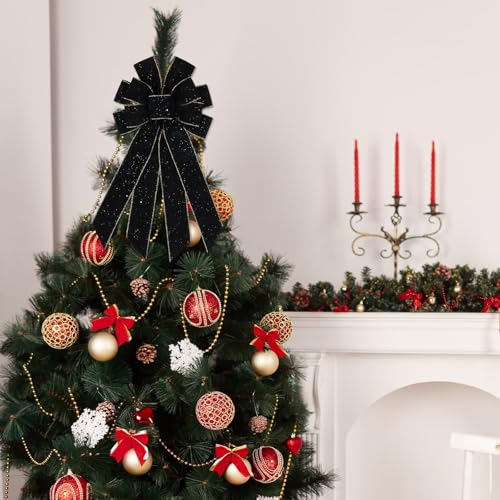 Black Velvet Christmas Bow 20.87-Inch Holiday Tree Topper & Wreath Decor - Variation: Black