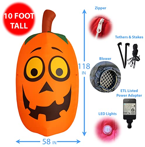 10 FT Tall Halloween Inflatable Pumpkin Decor with LED Lights - Jumbo Outdoor Inflatable