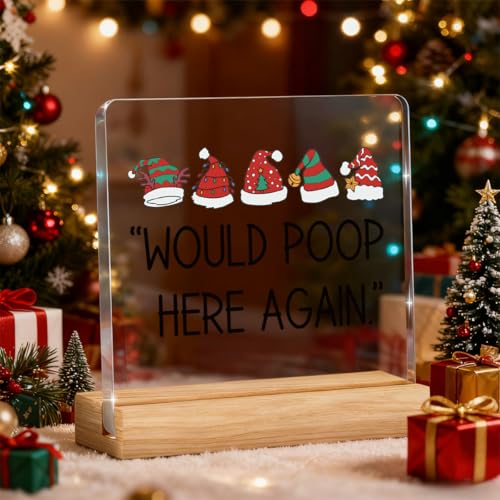 Would Poop Here Again Christmas Bathroom Decor Funny Sign Santa Hat Acrylic