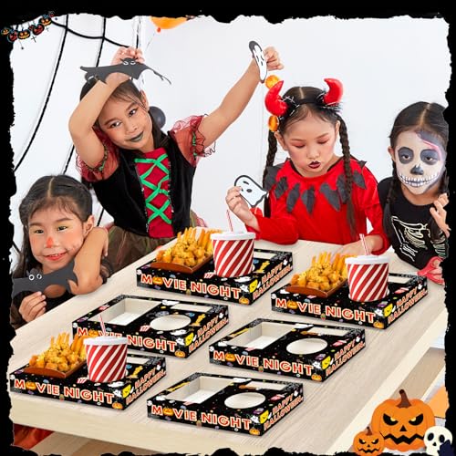 50Pcs Halloween Movie Night Snack Trays with Pumpkin Design - Party Supplies