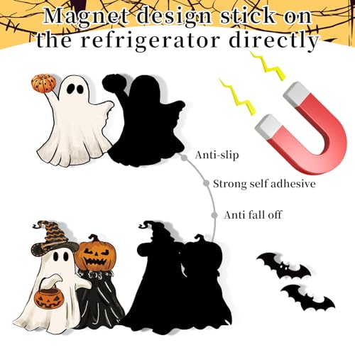 Halloween Refrigerator Magnets 16-Pack Ghost Pumpkin Black Cat Decor Set