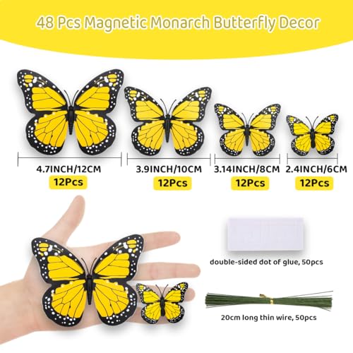 Yellow Monarch Butterfly Decor Set - 48pcs with 4 Sizes & Magnet Attachments