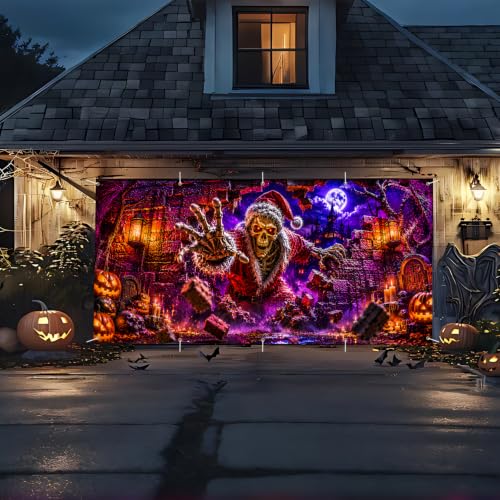 Halloween Garage Door Banner 7x16 FT Skeleton Santa Horror Holiday Decor - Variation 276