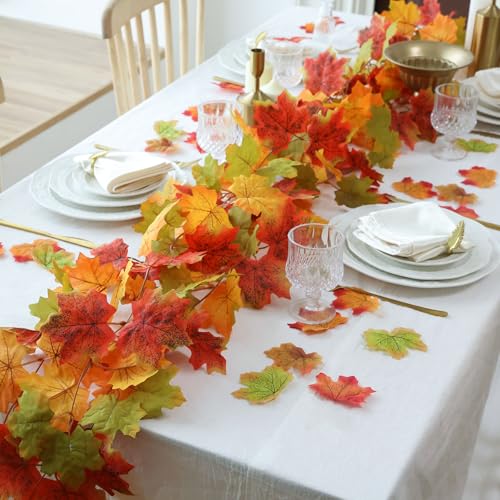 Mizii Fall Decor Maple Vine Garland - 5 Pack, 390 Inch Artificial Autumn Leaves, Fake Maple Leaves for Thanksgiving and Fall Home Decor - Maple Variation