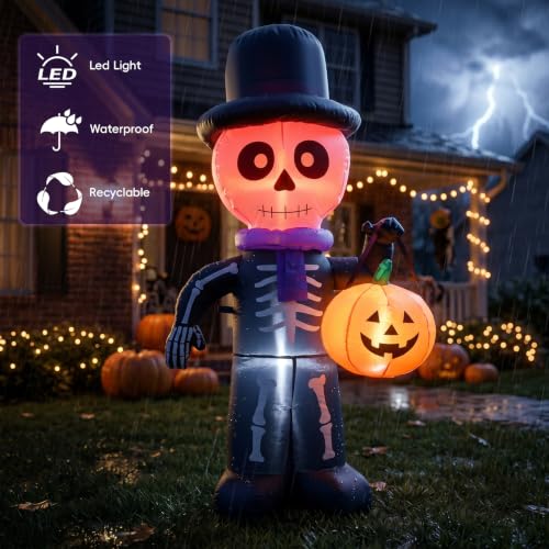 4FT Halloween Inflatable Skeleton Ghost Decoration - Cute & Bright Festive Decor