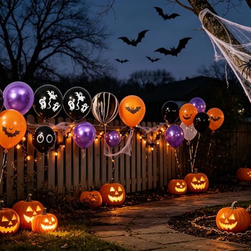 Halloween Balloon Garland Kit with Spiders Web and Spooky Balloons for Party Decorations