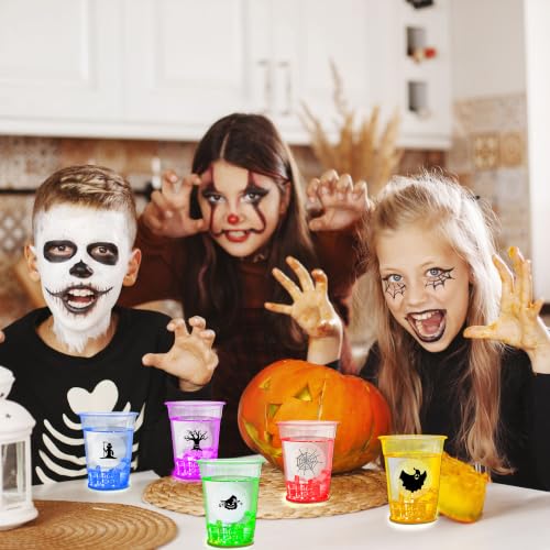 Glow in The Dark Halloween Party Cups Set with Stickers and Coasters - 70 Pcs, 12 oz