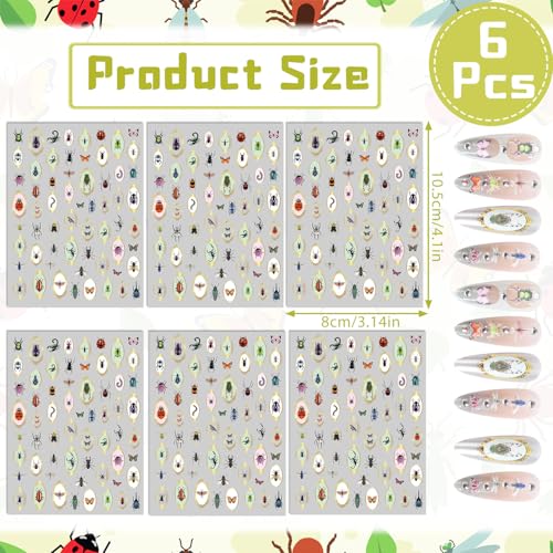 6 Sheets Bug Nail Art Stickers - Realistic Insect Spider Butterfly Decals for Nails - Variation of THIS listing
