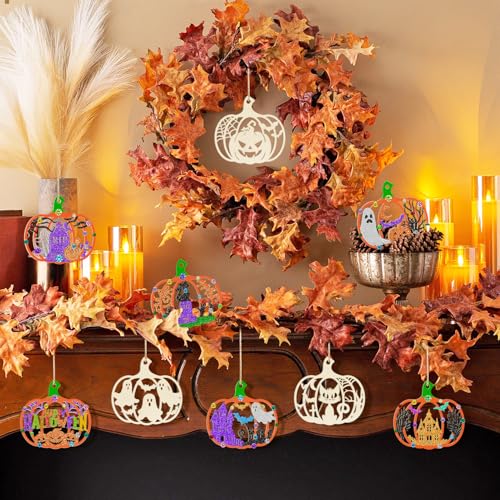 Halloween Pumpkin Wooden Ornaments Set - Unfinished DIY Harvest Fall Decor - Large Variation