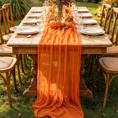 Orange Cheesecloth Table Runner 35x10Ft 2 Pack Halloween Fall Decor