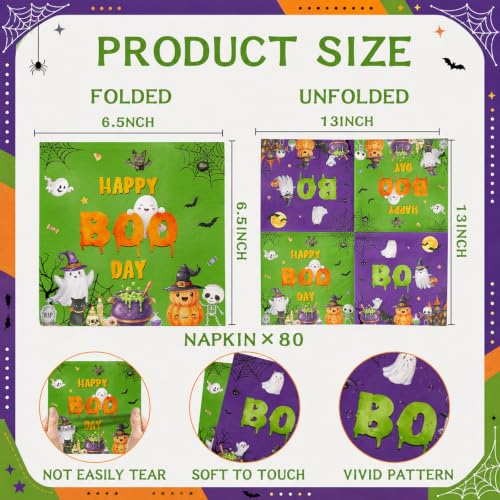 Halloween Ghost Paper Napkins - 50 Pack Cute Boo Ghost Party Decor