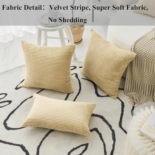 24x24 Inch Taupe Pillow Shams Set of 2 - Striped Corduroy Velvet European Throw Pillowcases for Bed Decor