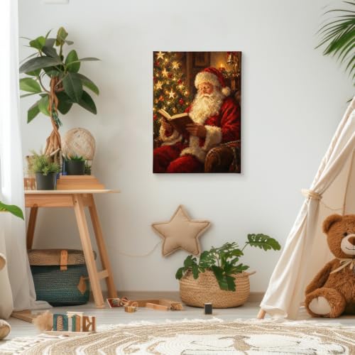 Christmas Santa Wall Art Canvas - Framed 11x14 Inches - Holiday Decor - Read Variation