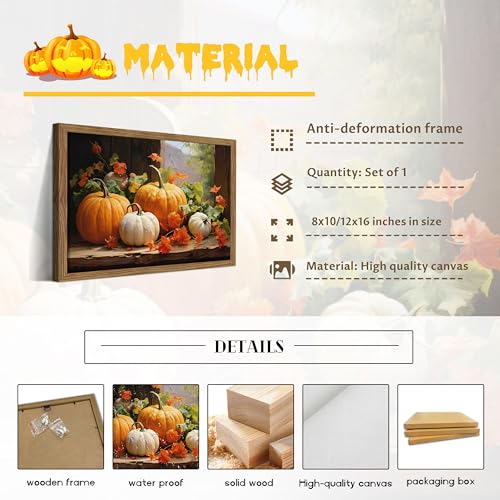 Halloween Pumpkin Wall Art Framed 16x12 Inch Autumn Harvest Decor with Wood Frame