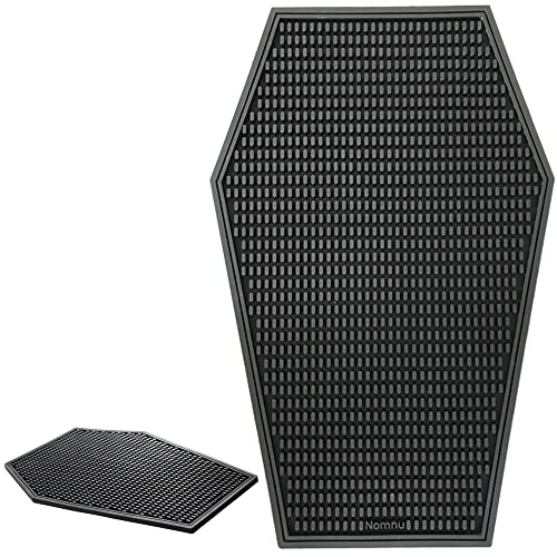 Coffin-Shaped Gothic Coffee Bar Mat 17x11in - Spooky Rubber Counter Protector